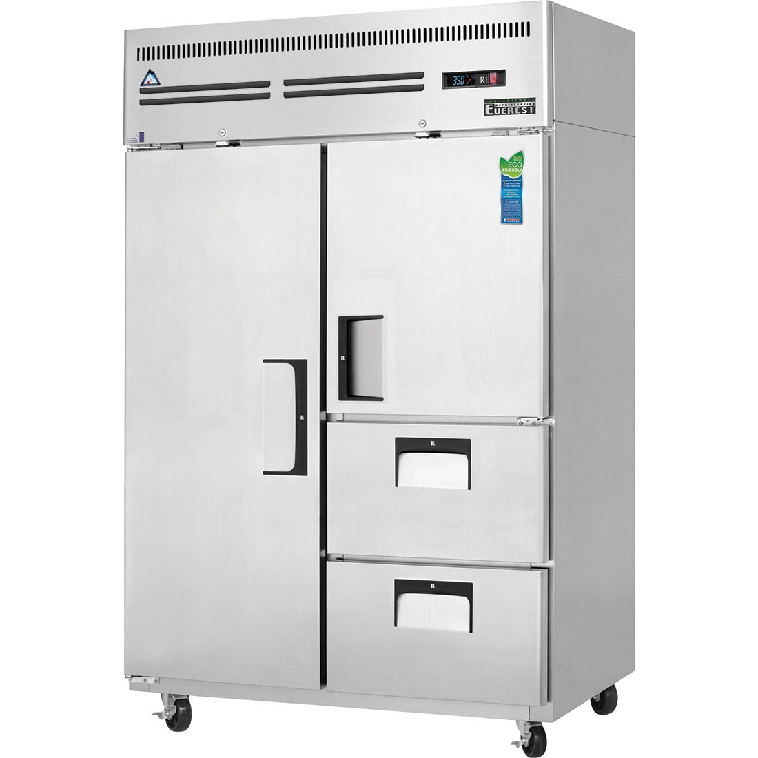 Everest ESR2D2 50 In. Reach-In Refrigerator, 1 Full Door, 1 Half Door and 2 Drawers, 48 Cu. Ft., Top Mount Blizzard R290