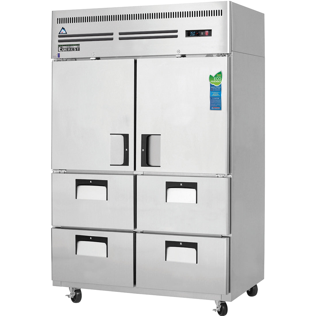 Everest ESR2D4 50 In. Reach-In Refrigerator, 2 Half Doors and 4 Drawers, 48 Cu. Ft., Top Mount Blizzard R290