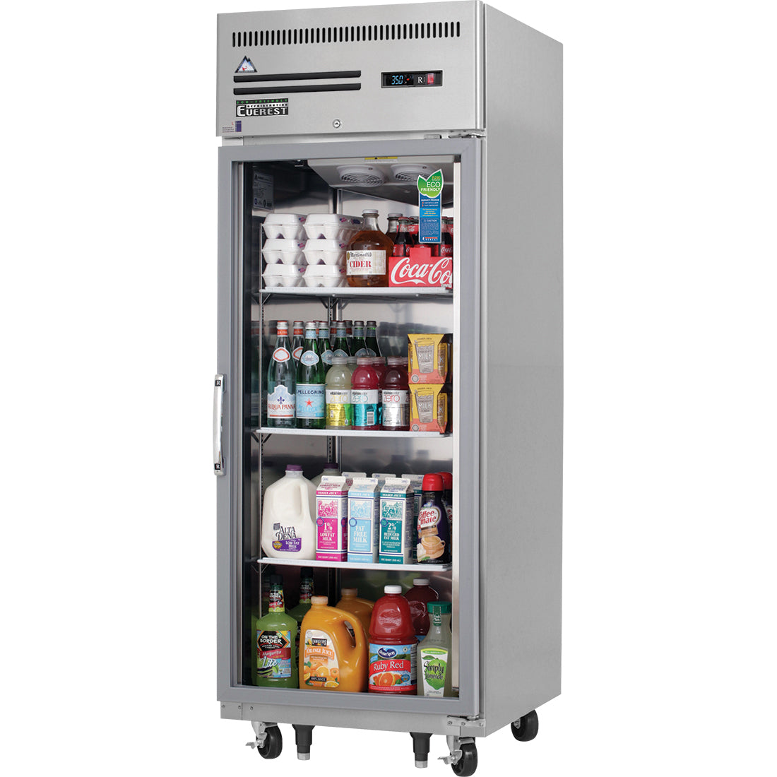 Everest ESGR1 29 In. Glass Door Reach-In Refrigerator, 1 Low-E Glass Door, 23 Cu. Ft., Top Mount Blizzard R290