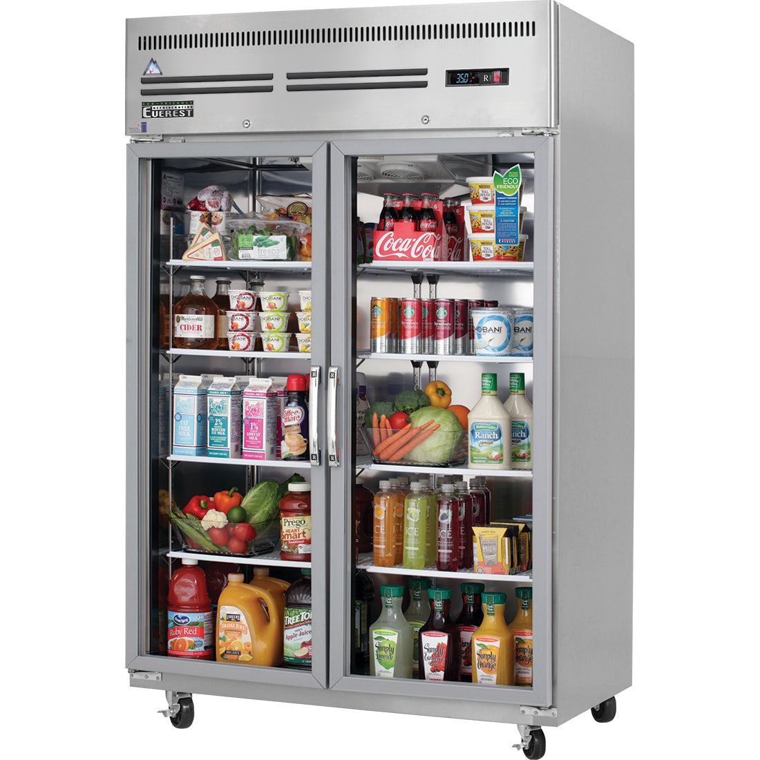 Everest ESGR2 50 In. Glass Door Reach-In Refrigerator, 2 Low-E Glass Doors, 48 Cu. Ft., Top Mount Blizzard R290