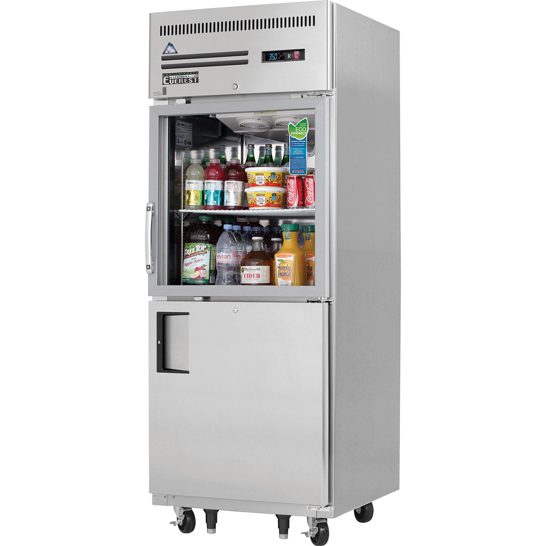Everest EGSH2 29 In. Reach-In Refrigerator, Glass & Solid Combination Half Doors, 23 Cu. Ft., Top Mount Blizzard R290