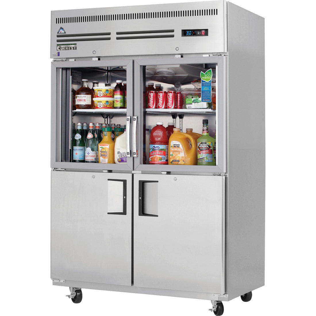Everest EGSH4 50 In. Reach-In Refrigerator, Glass & Solid Combination Half Doors, 48 Cu. Ft., Top Mount Blizzard R290
