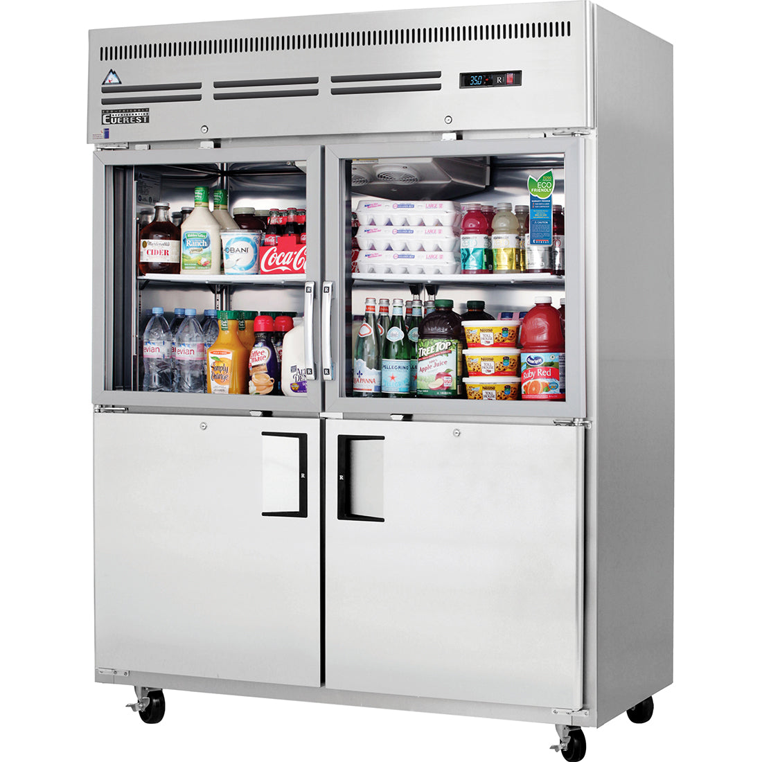 Everest EGSWH4 59 In. Reach-In Refrigerator, Wide Glass & Solid Combination Half Doors, 55 Cu. Ft., Top Mount Blizzard R290