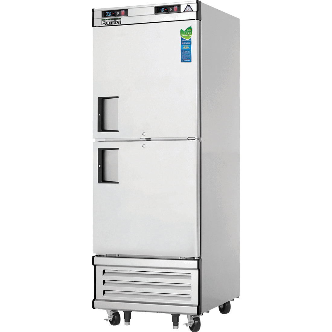 Everest EBWRFH2 29 In. Bottom Mount Reach-In Dual Temp Refrigerator Freezer, 2 Solid Half Doors, 11 + 11 Cu. Ft., Blizzard R290