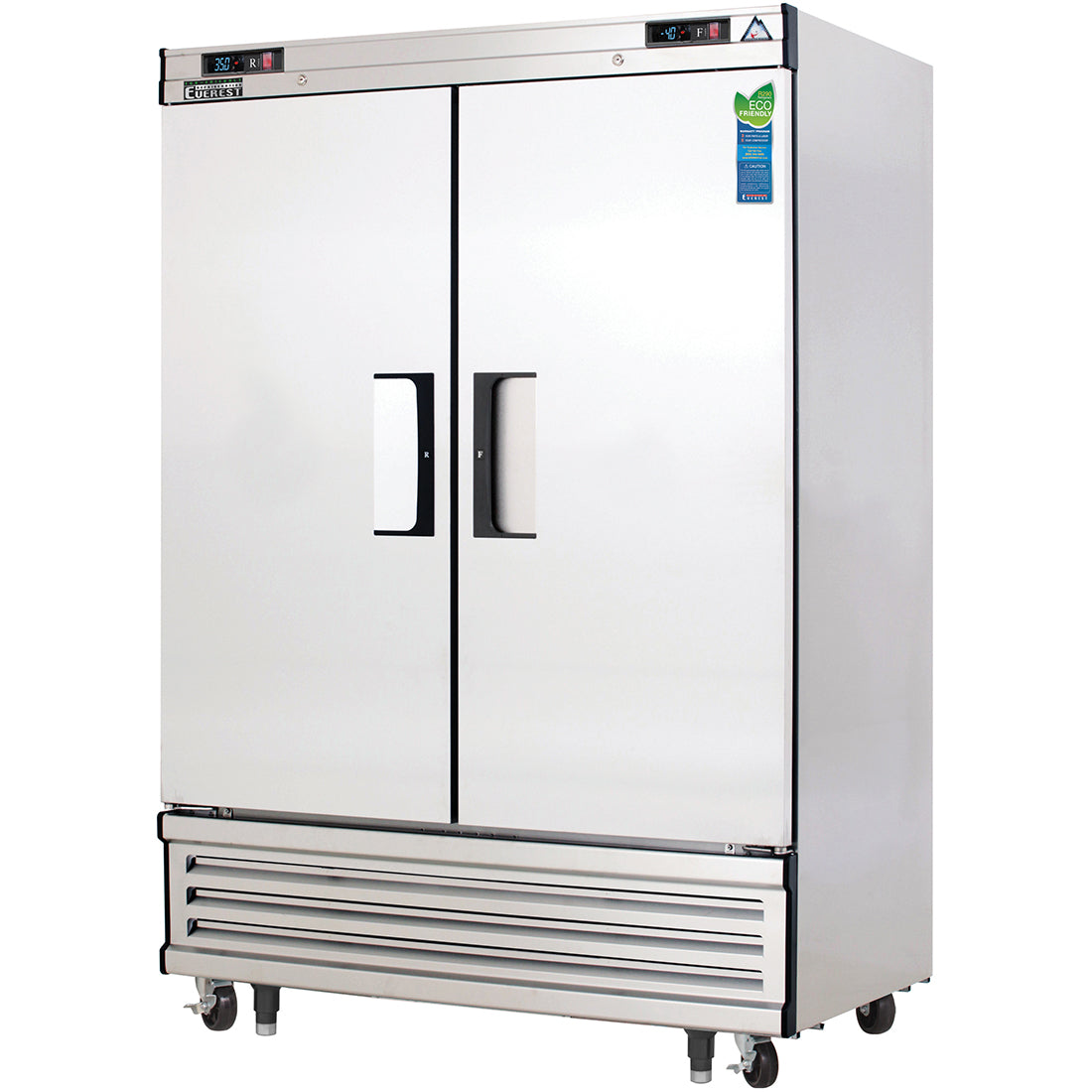 Everest EBRF2 54 In. Bottom Mount Reach-In Dual Temp Refrigerator Freezer, 2 Solid Doors, 24 + 24 Cu. Ft., Twin Blizzard R290 Cartridges