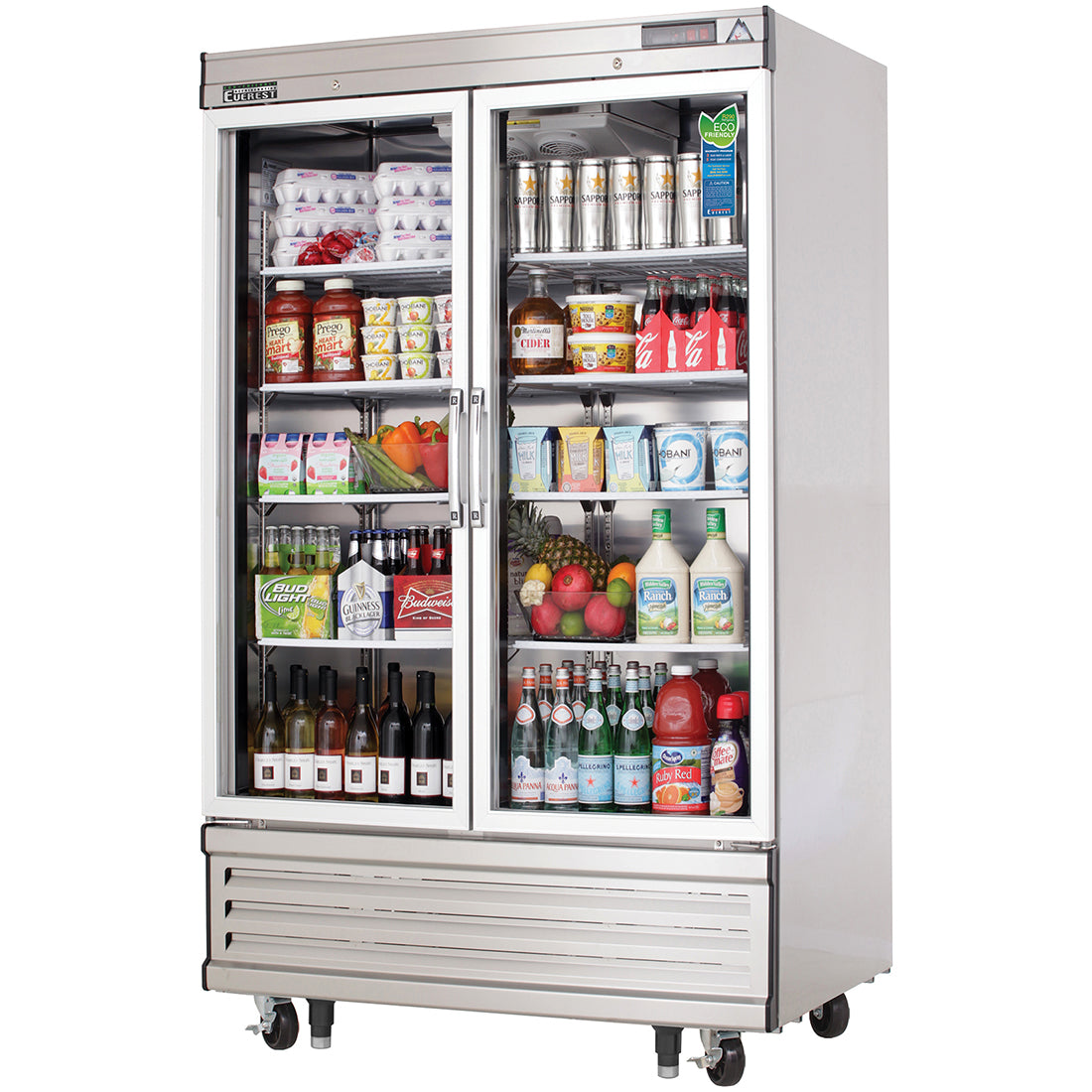 Everest EBGNR2 39 In. Bottom Mount Glass Door Reach-In Refrigerator, 2 Narrow Low-E Glass Doors, 33 Cu. Ft., Blizzard R290