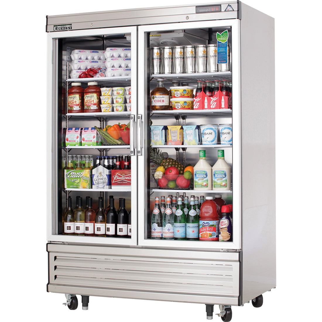 Everest EBGR2 54 In. Bottom Mount Glass Door Reach-In Refrigerator, 2 Low-E Glass Doors, 50 Cu. Ft., Blizzard R290