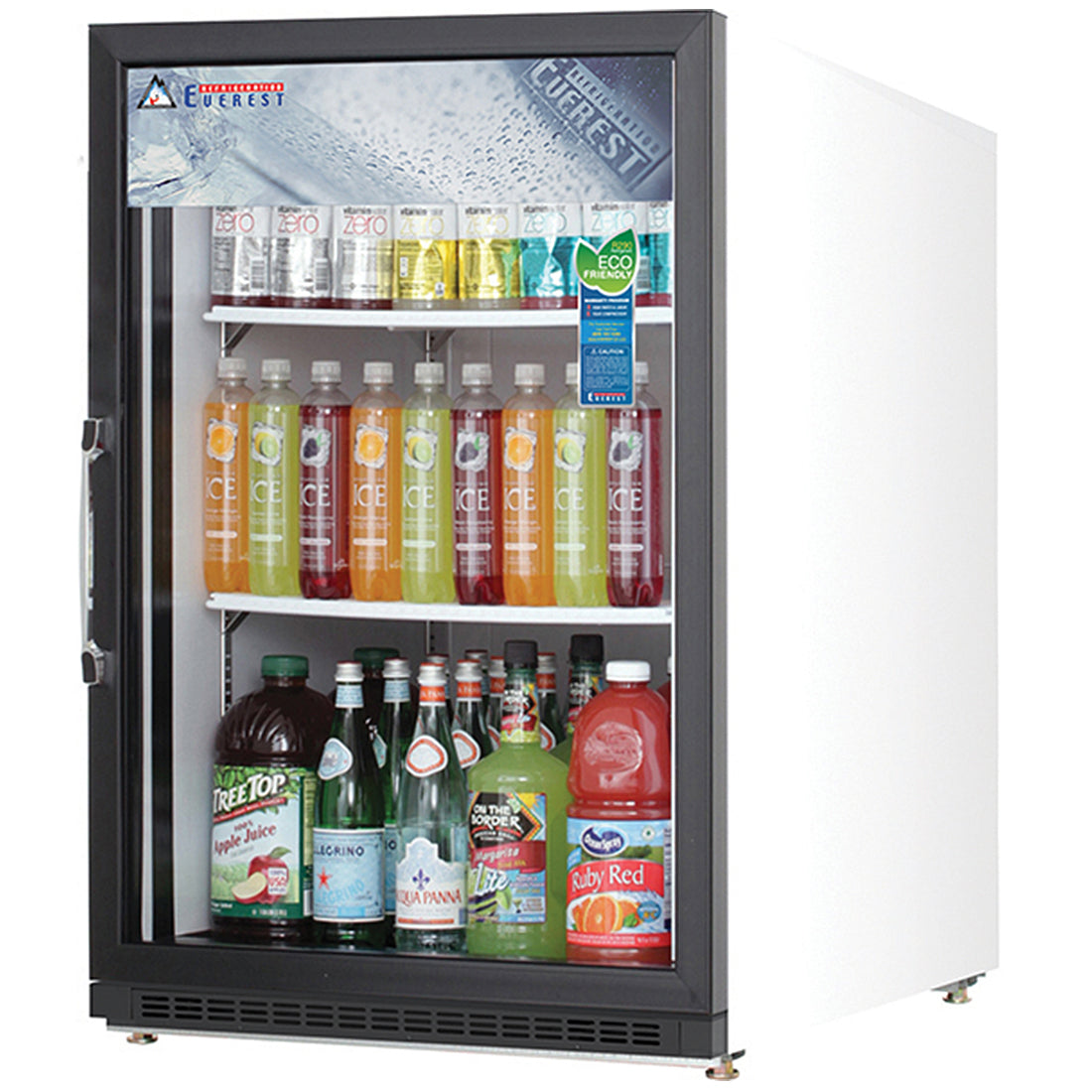 Everest EMGR5 25 In. Glass Door Merchandiser Refrigerator, 1 Swing Door, 5 Cu. Ft., Bottom Mount Blizzard R290