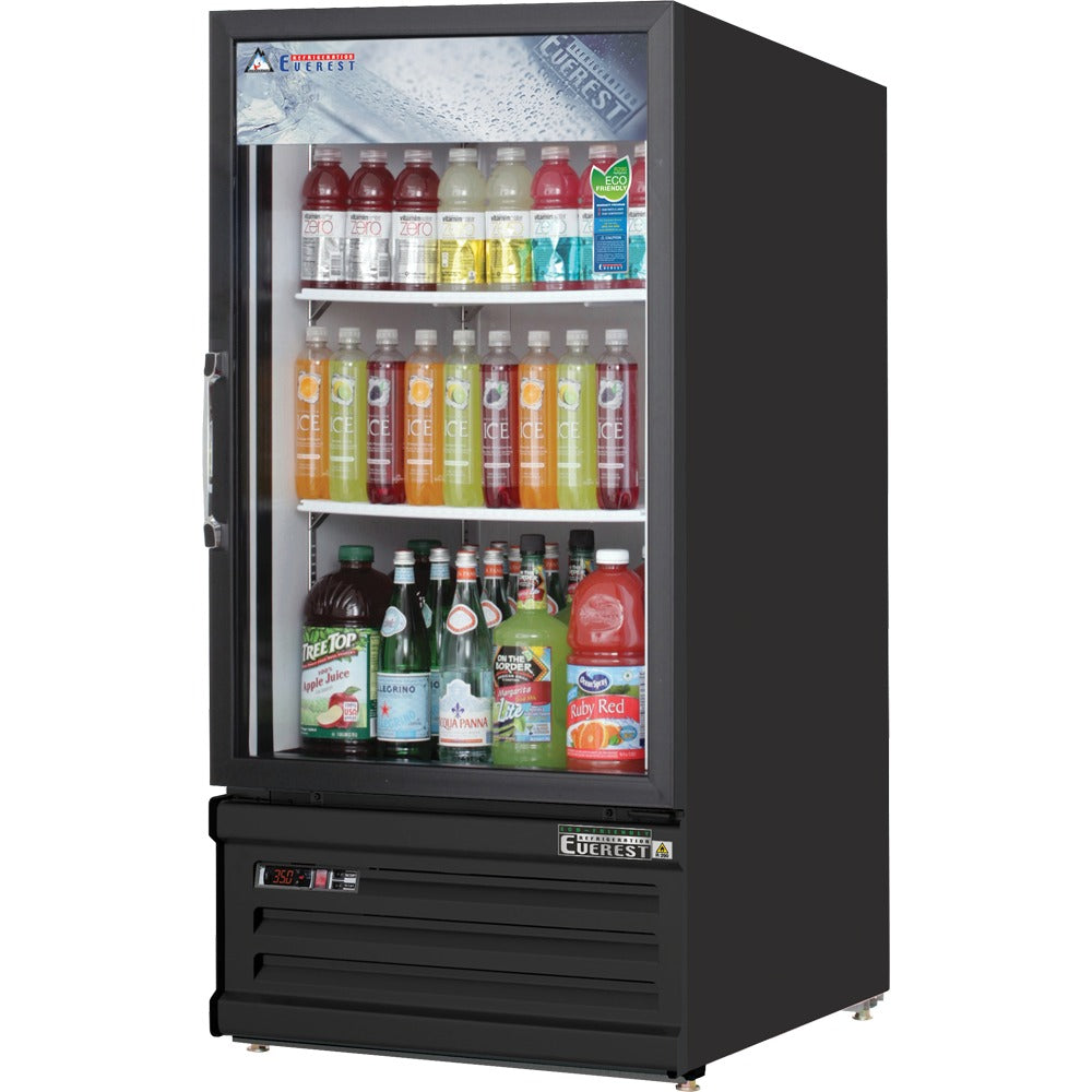 Everest EMGR8B 24 In. Glass Door Merchandiser Refrigerator, 1 Swing Door, 8 Cu. Ft., Black Exterior, Bottom Mount Blizzard R290