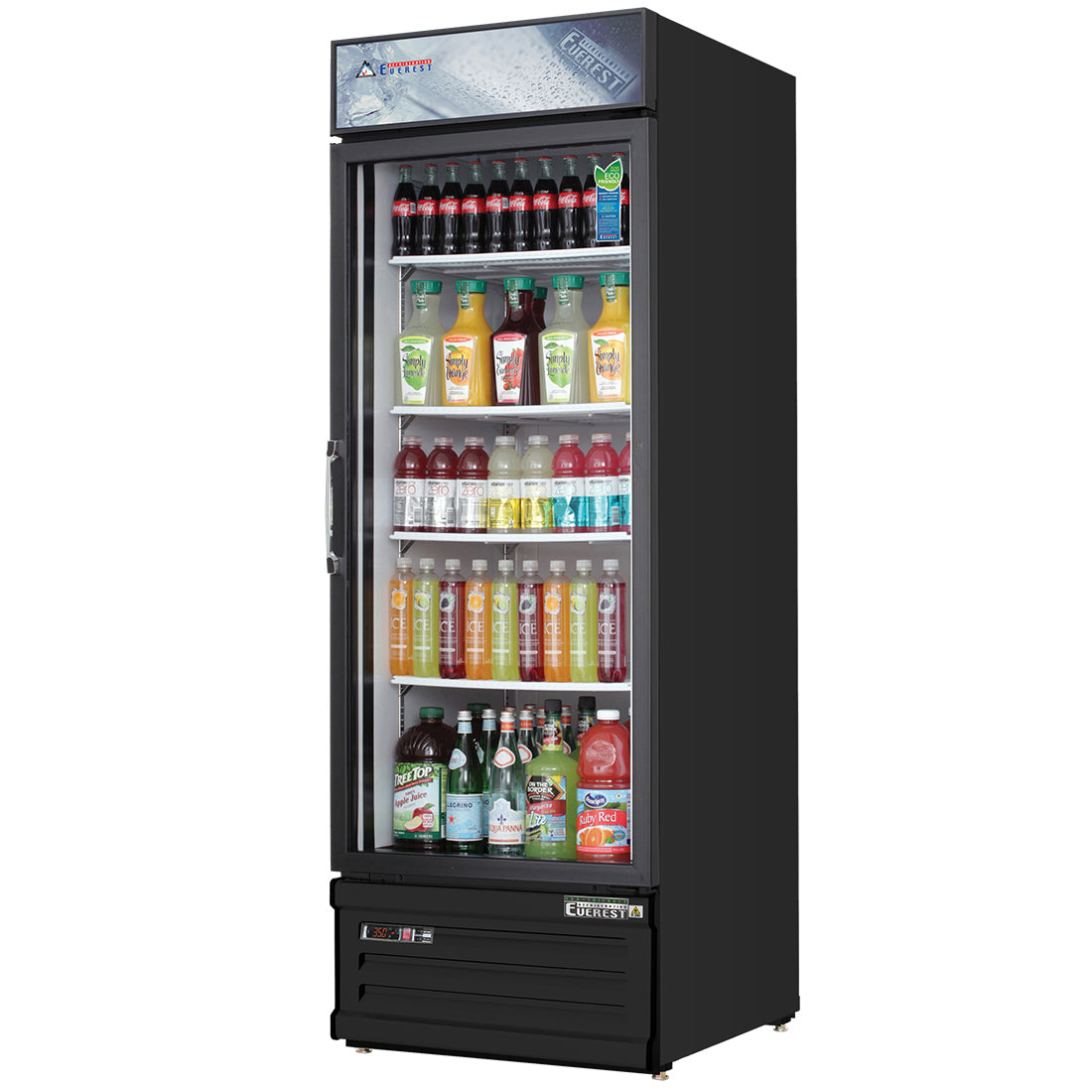 Everest EMGR10B 24 In. Glass Door Merchandiser Refrigerator, 1 Swing Door, 10 Cu. Ft., Black Exterior, Bottom Mount Blizzard R290