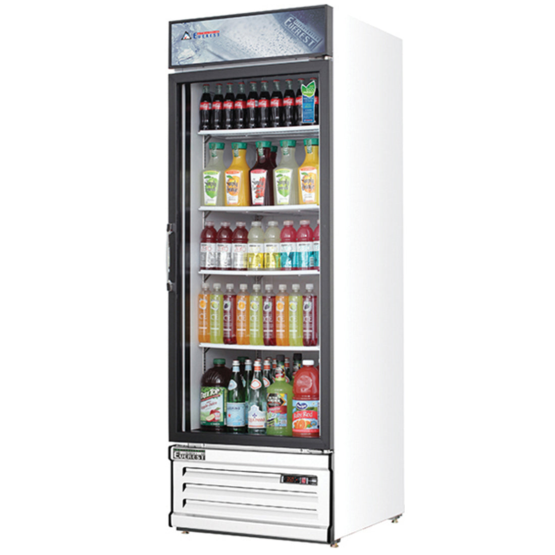 Everest EMGR20 25 In. Glass Door Merchandiser Refrigerator, 1 Swing Door, 20 Cu. Ft., Bottom Mount Blizzard R290