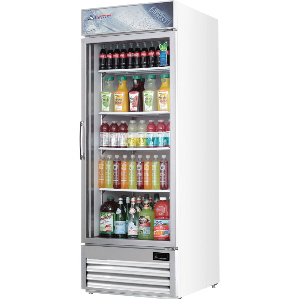 Everest EMGR24U 29 In. Glass Door Merchandiser Refrigerator, 1 Heated Swing Door, 23 Cu. Ft., Pre-Installed Lock, Bottom Mount Blizzard R290
