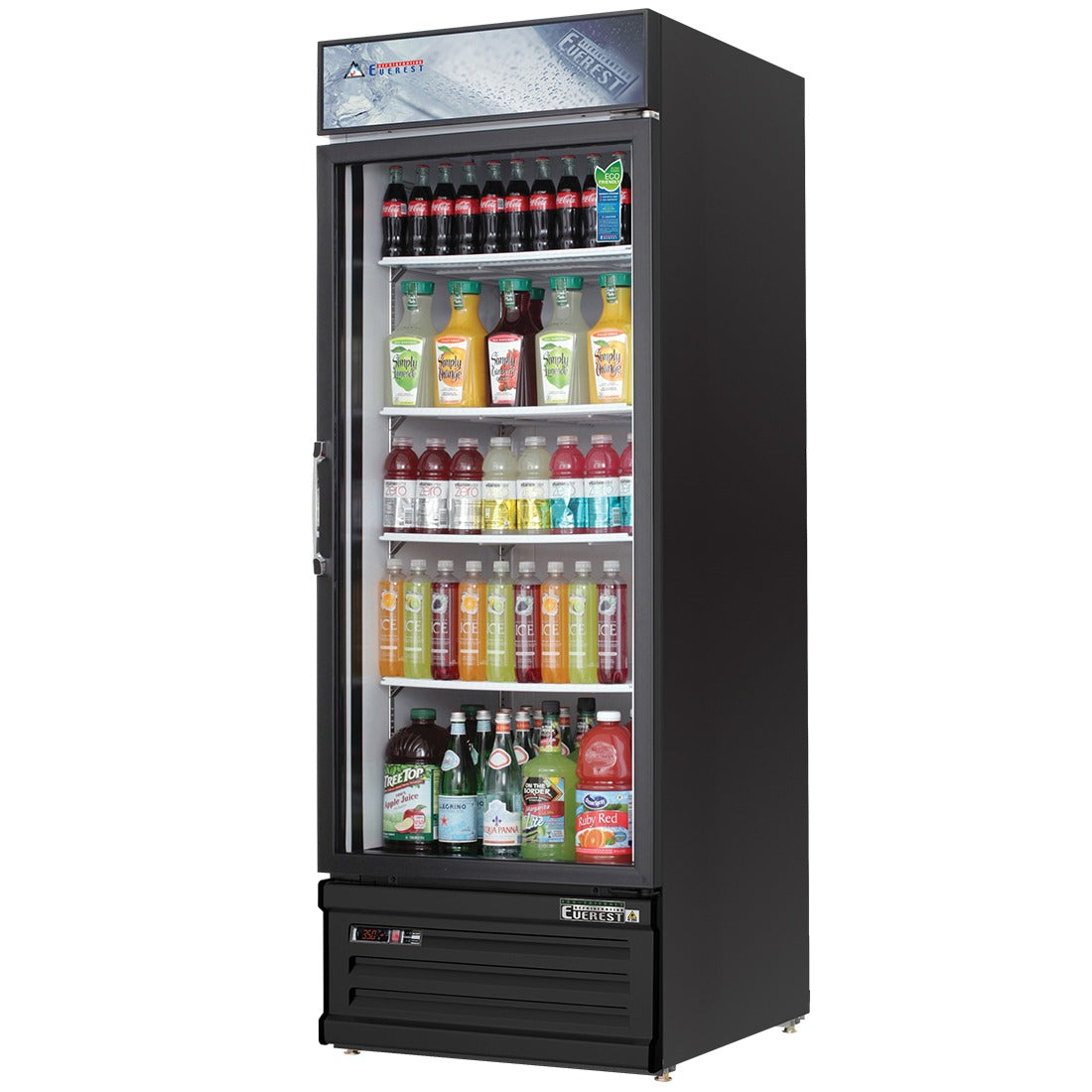 Everest EMGR24B 28 In. Glass Door Merchandiser Refrigerator, 1 Swing Door, 25 Cu. Ft., Black Exterior, Bottom Mount Blizzard R290