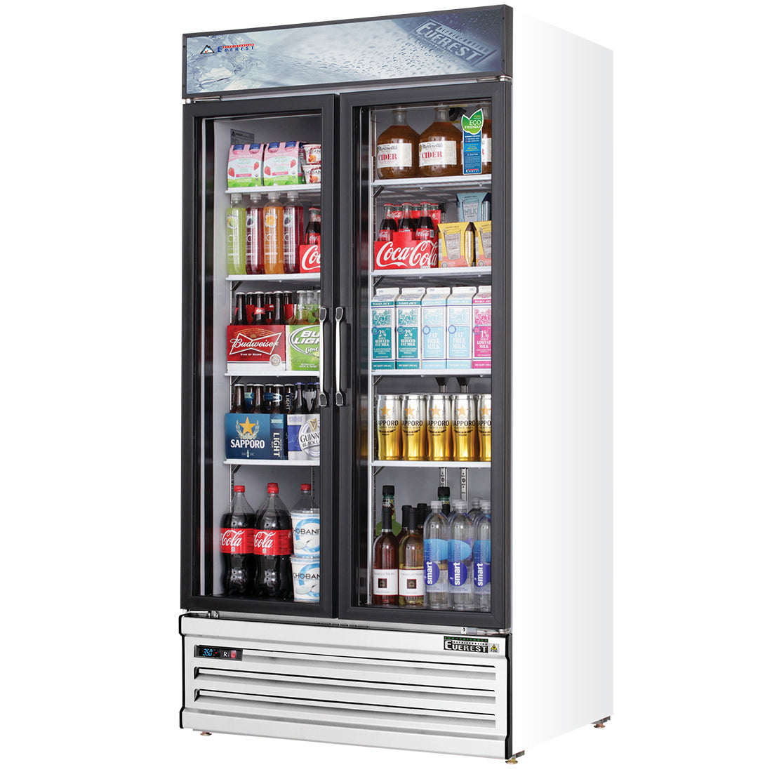 Everest EMSGR33 39 In. Glass Door Merchandiser Refrigerator, 2 Swing Doors, 36 Cu. Ft., Bottom Mount Blizzard R290