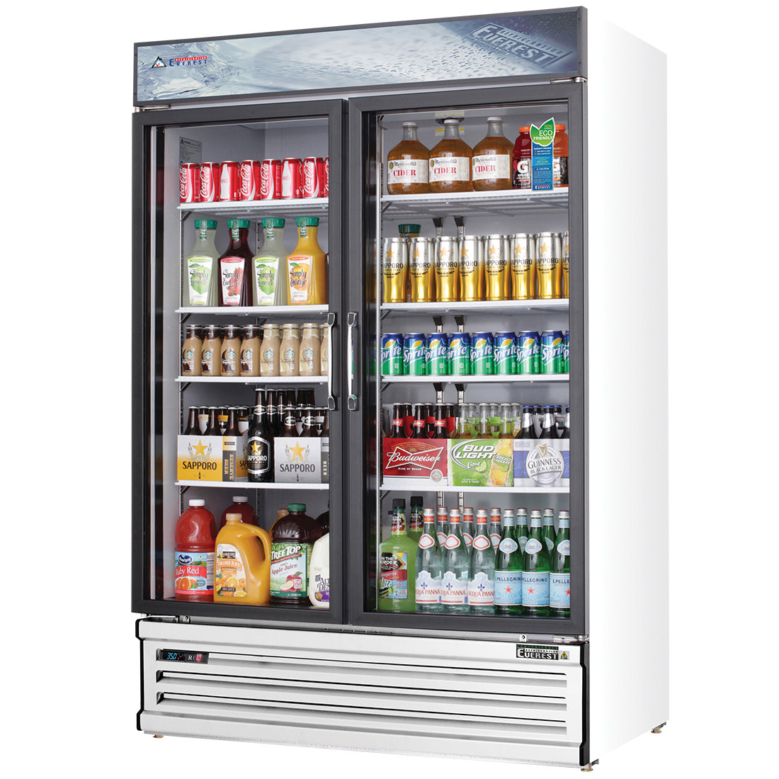 Everest EMSGR48 53 In. Glass Door Merchandiser Refrigerator, 2 Swing Doors, 50 Cu. Ft., Bottom Mount Blizzard R290