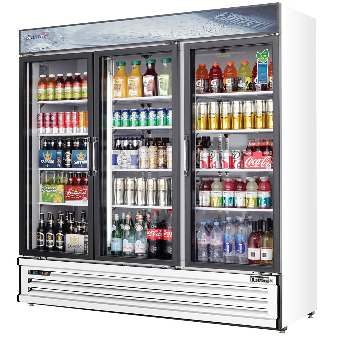 Everest EMSGR69 73 In. Glass Door Merchandiser Refrigerator, 3 Swing Doors, 71 Cu. Ft., Bottom Mount Blizzard R290