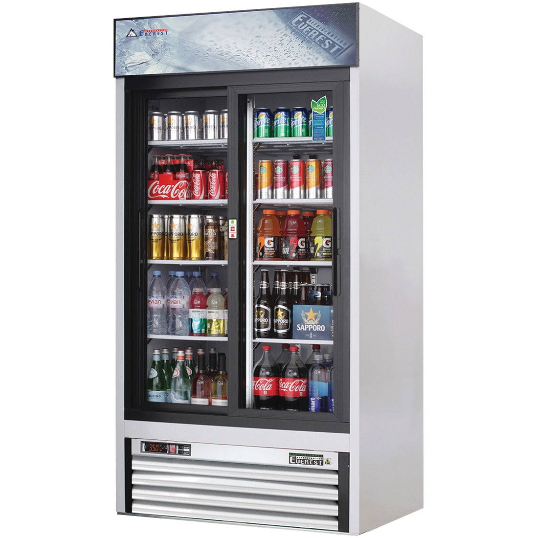 Everest EMGR33 39 In. Glass Door Merchandiser Refrigerator, 2 Sliding Doors, 33 Cu. Ft., Bottom Mount Blizzard R290