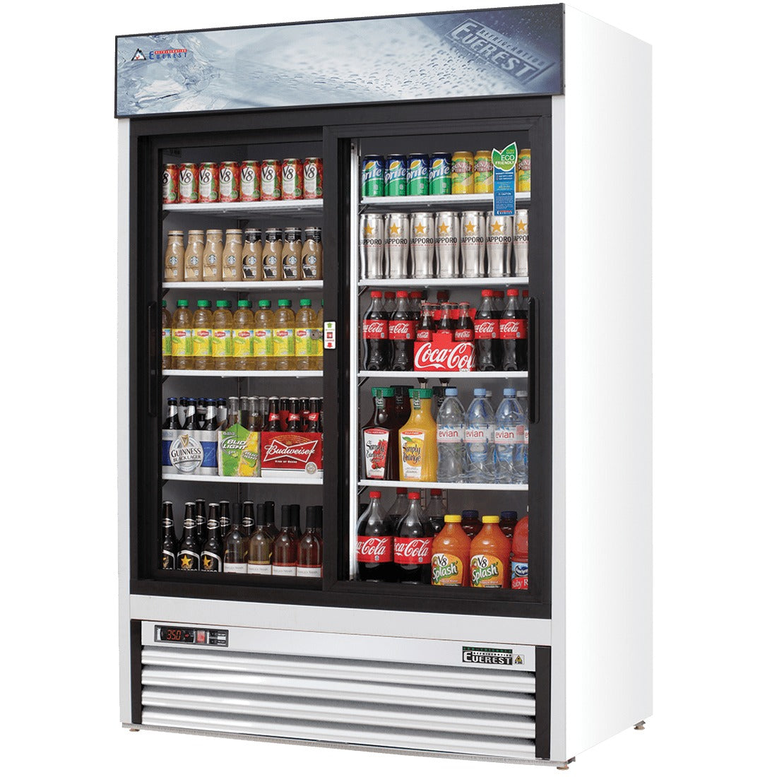 Everest EMGR48 53 In. Glass Door Merchandiser Refrigerator, 2 Sliding Doors, 48 Cu. Ft., Bottom Mount Blizzard R290