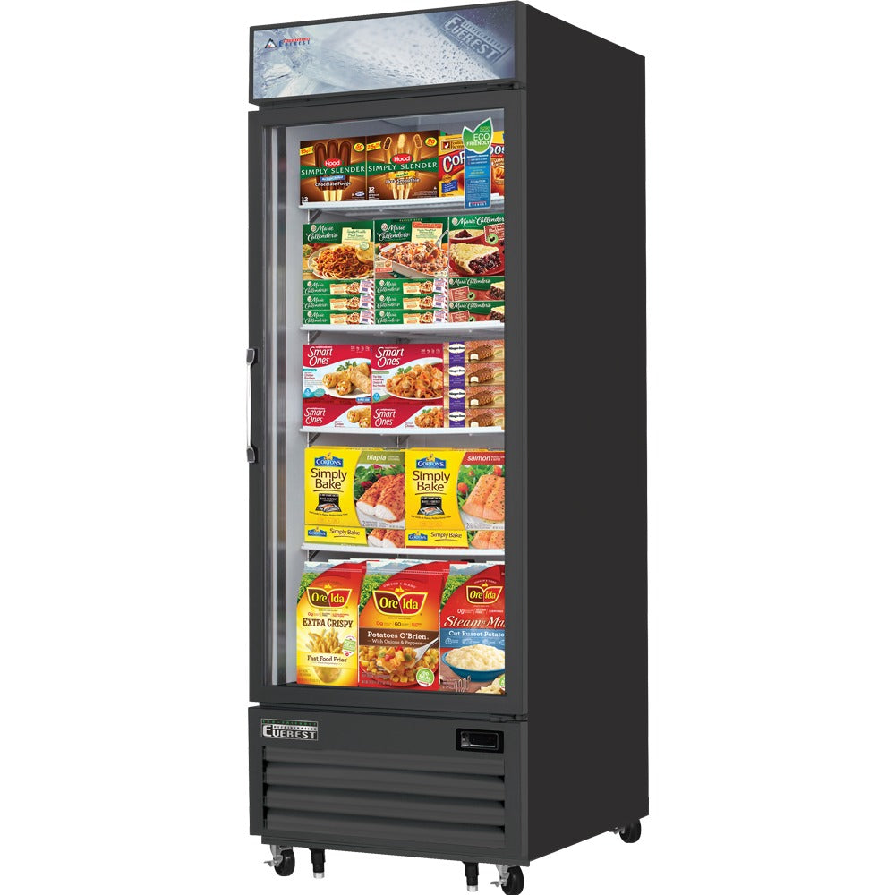 Everest EMGF23B 29 In. Glass Door Merchandiser Freezer, 1 Swing Door, 23 Cu. Ft., Black Exterior, Bottom Mount Blizzard R290