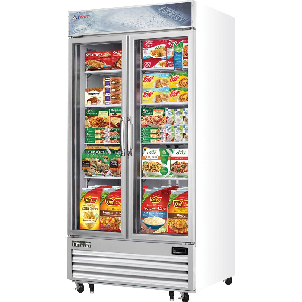 Everest EMGF36 41 In. Glass Door Merchandiser Freezer, 2 Swing Doors, 36 Cu. Ft., Bottom Mount Blizzard R290
