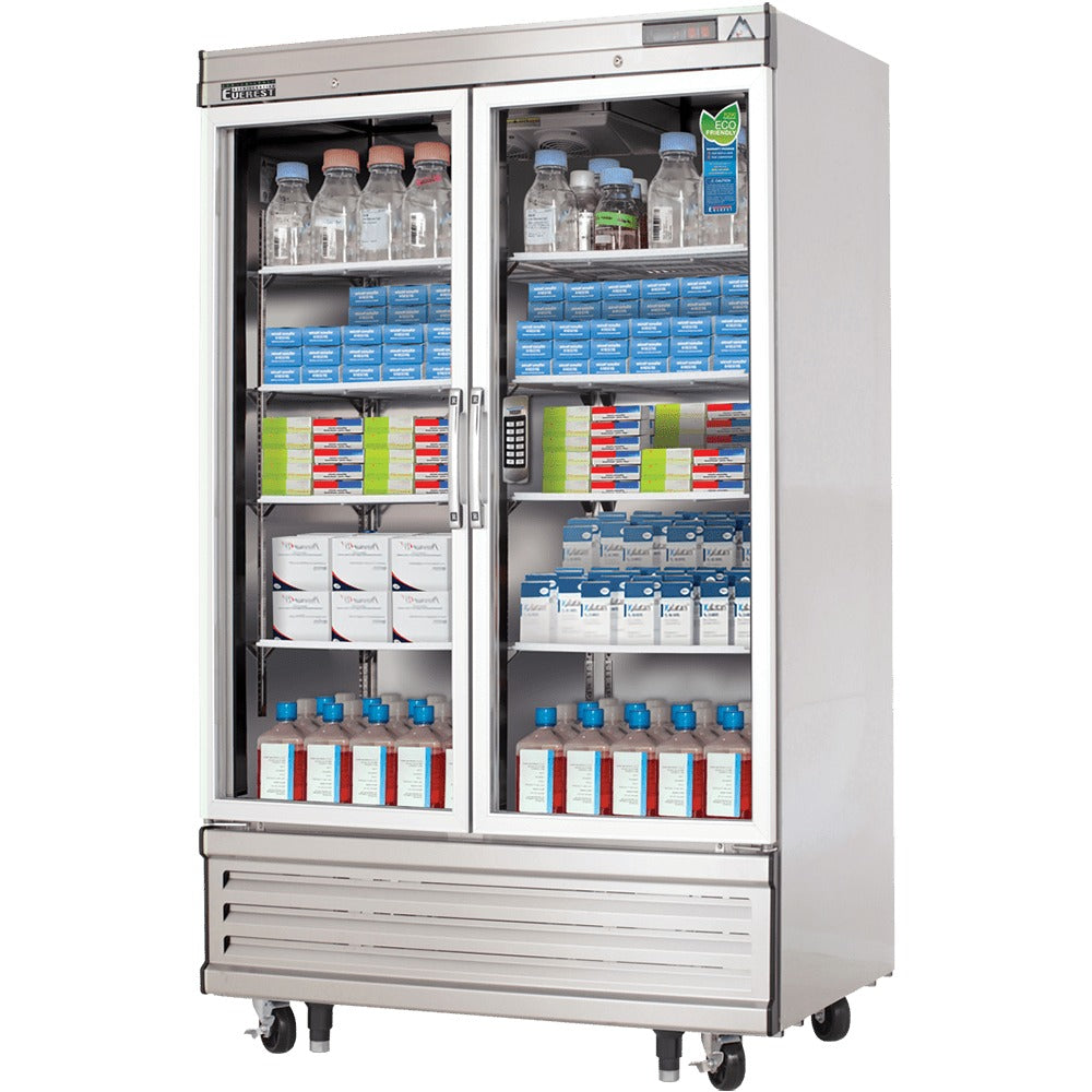 Everest EBGR2-LAB 54 In. Laboratory Refrigerator, 2 Glass Doors, 33 Cu. Ft., Inverter Compressor, Electronic Keypad Lock
