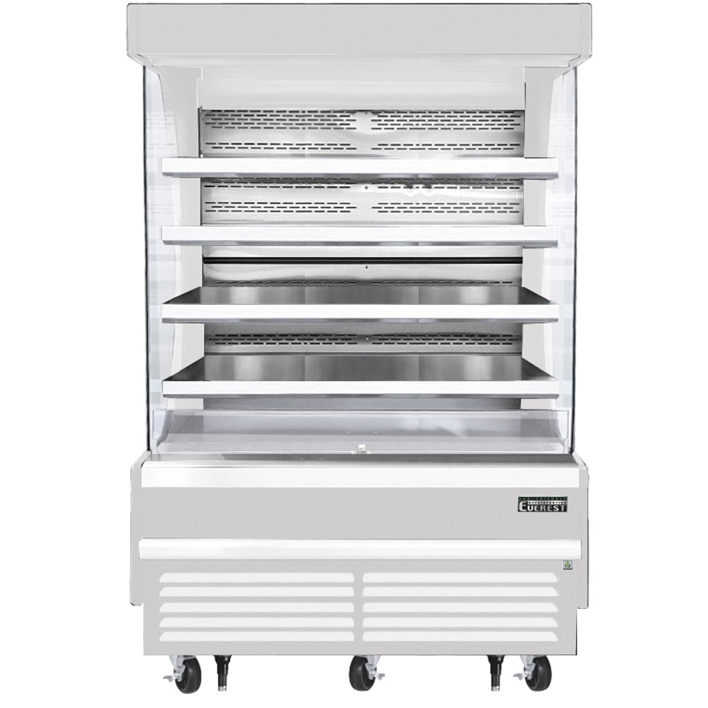 Everest EOMV-60-W-35-T 60 In. Vertical Open Air Merchandiser, 30.2 Cu. Ft., 8 Stainless Steel Shelves, White Exterior, Bottom Mount Blizzard R290