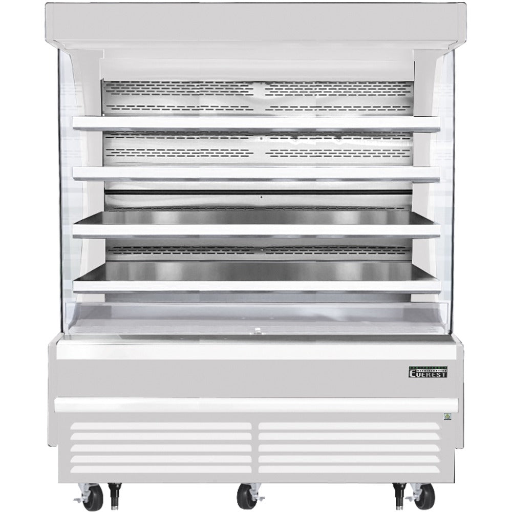 Everest EOMV-72-W-35-T 73 In. Vertical Open Air Merchandiser, 37 Cu. Ft., 8 Stainless Steel Shelves, White Exterior, Bottom Mount Blizzard R290