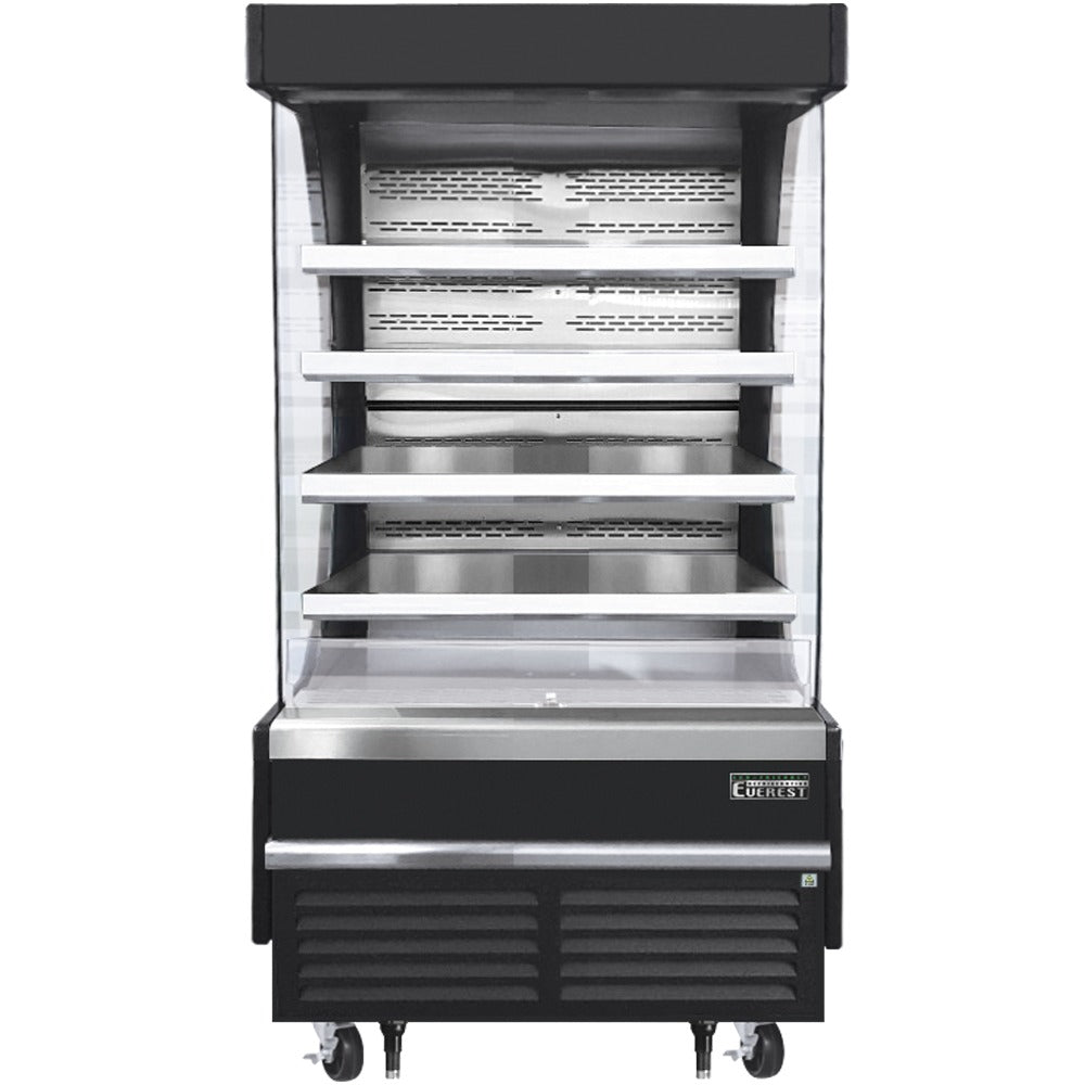Everest EOMV-36-B-35-T 37 In. Vertical Open Air Merchandiser, 18.2 Cu. Ft., 4 Stainless Steel Shelves, Black Exterior, Bottom Mount Blizzard R290