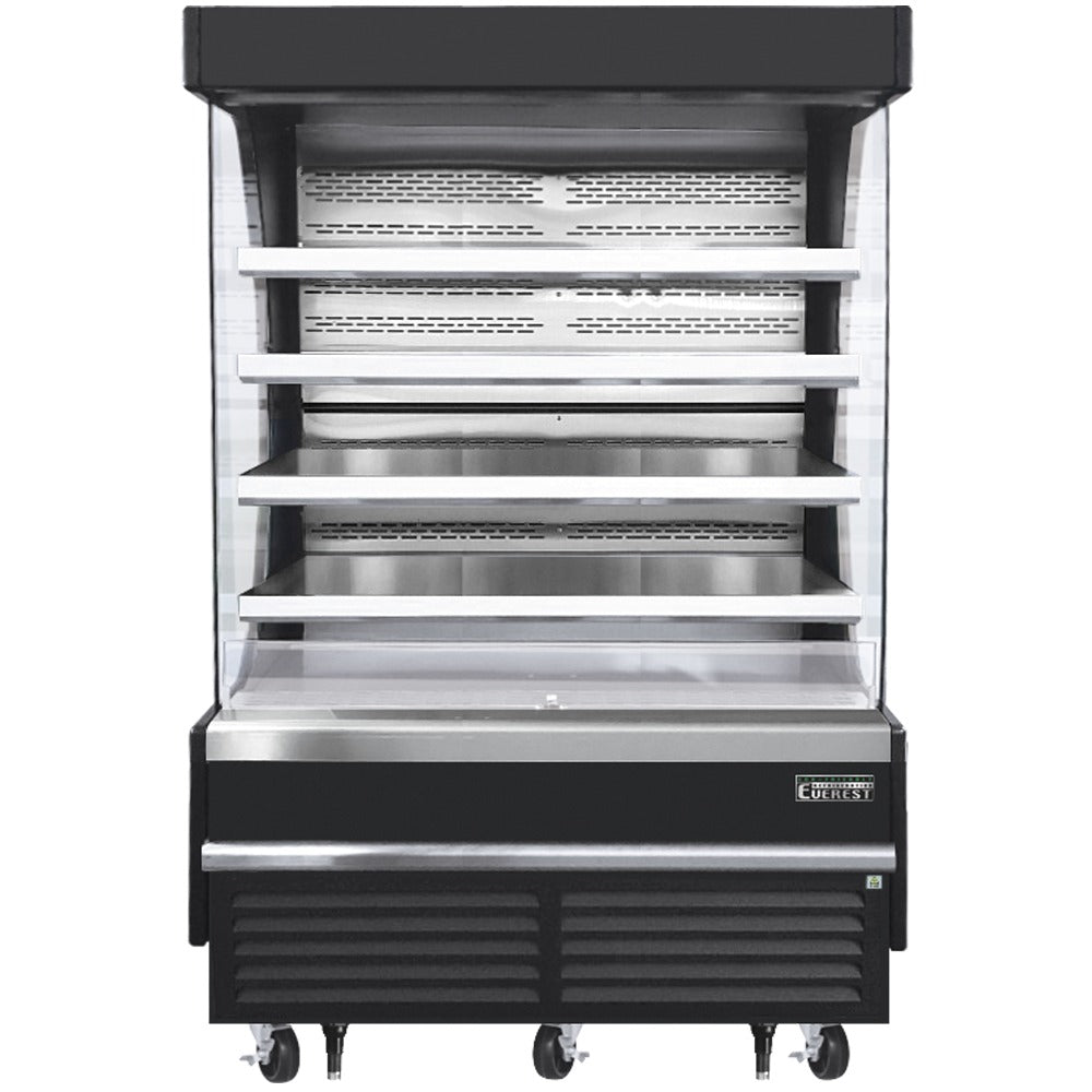 Everest EOMV-60-B-35-T 60 In. Vertical Open Air Merchandiser, 30.2 Cu. Ft., 8 Stainless Steel Shelves, Black Exterior, Bottom Mount Blizzard R290