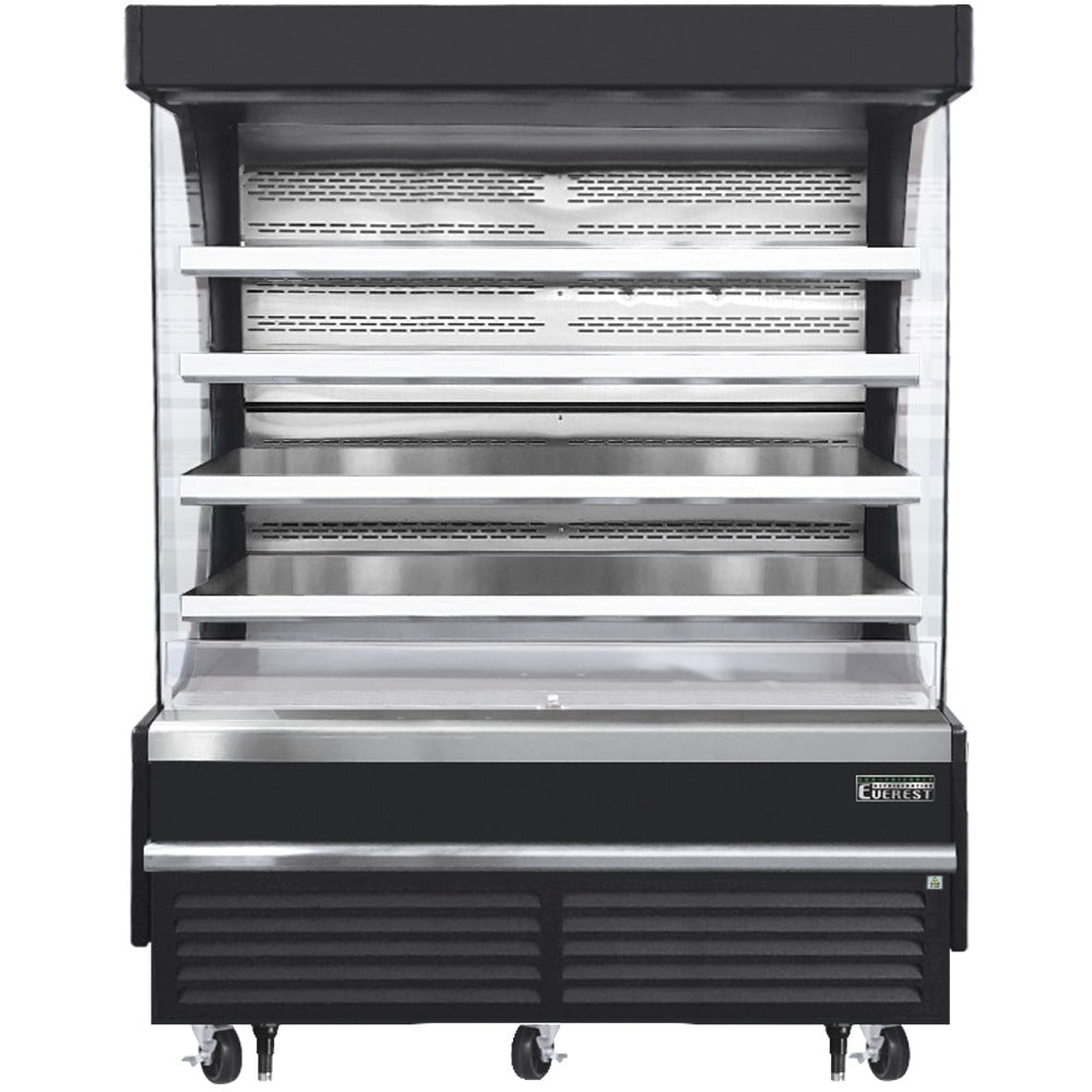 Everest EOMV-72-B-35-T 73 In. Vertical Open Air Merchandiser, 37 Cu. Ft., 8 Stainless Steel Shelves, Black Exterior, Bottom Mount Blizzard R290