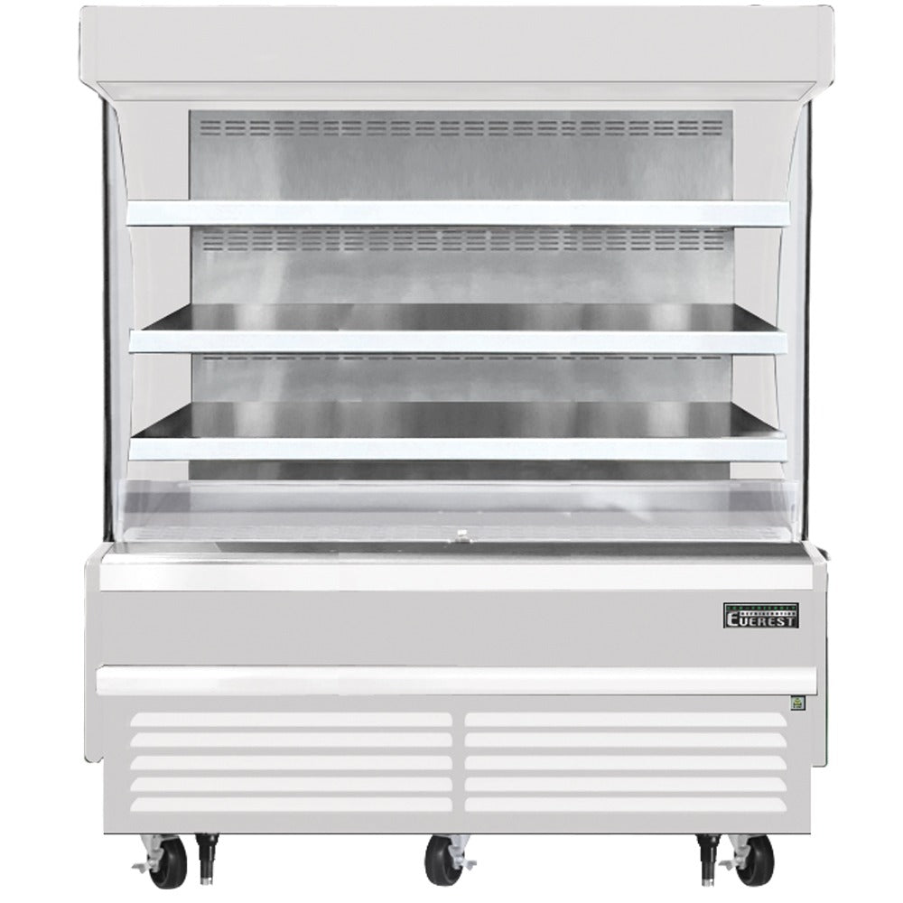 Everest EOMV-60-W-28-S 60 In. Vertical Open Air Merchandiser, 15.4 Cu. Ft., 6 Stainless Steel Shelves, 60 In. Cabinet Height, White Exterior, Bottom Mount Blizzard R290