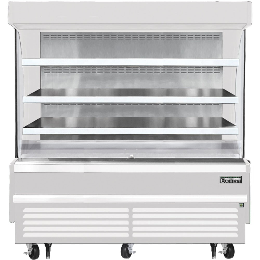 Everest EOMV-72-W-28-S 73 In. Vertical Open Air Merchandiser, 19 Cu. Ft., 6 Stainless Steel Shelves, 60 In. Cabinet Height, White Exterior, Bottom Mount Blizzard R290
