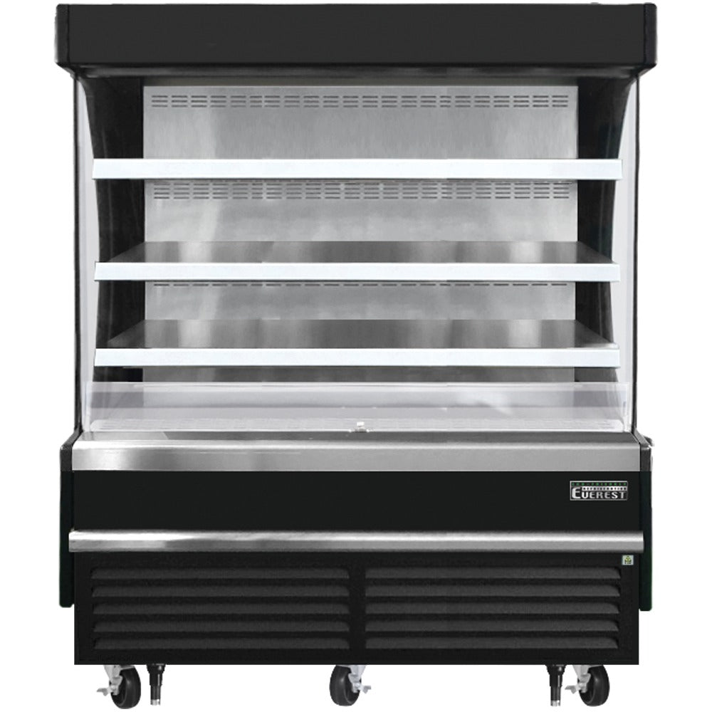 Everest EOMV-60-B-28-S 60 In. Vertical Open Air Merchandiser, 15.4 Cu. Ft., 6 Stainless Steel Shelves, 60 In. Cabinet Height, Black Exterior, Bottom Mount Blizzard R290