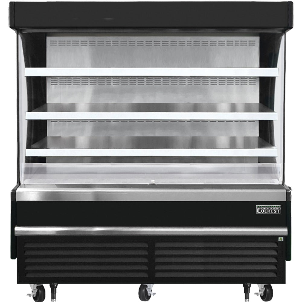 Everest EOMV-72-B-28-S 73 In. Vertical Open Air Merchandiser, 19 Cu. Ft., 6 Stainless Steel Shelves, 60 In. Cabinet Height, Black Exterior, Bottom Mount Blizzard R290