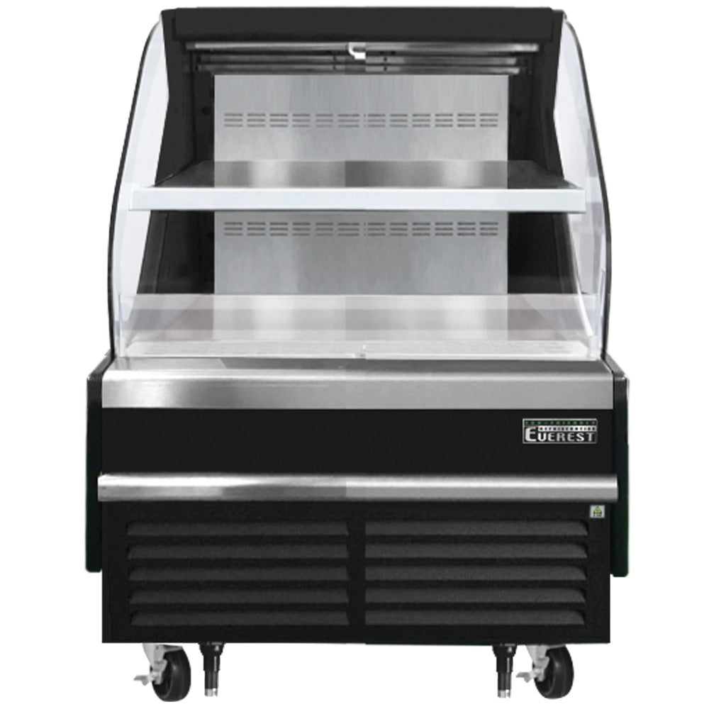 Everest EOMH-36-B-35-T 37 In. Horizontal Open Air Merchandiser, 7.4 Cu. Ft., 1 Adjustable Stainless Steel Shelf, Black Exterior, Bottom Mount Blizzard R290