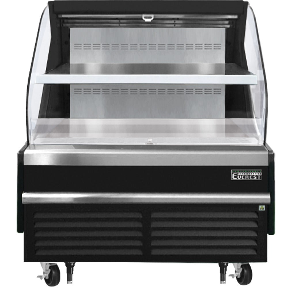 Everest EOMH-48-B-35-T 48 In. Horizontal Open Air Merchandiser, 9.7 Cu. Ft., 1 Adjustable Stainless Steel Shelf, Black Exterior, Bottom Mount Blizzard R290