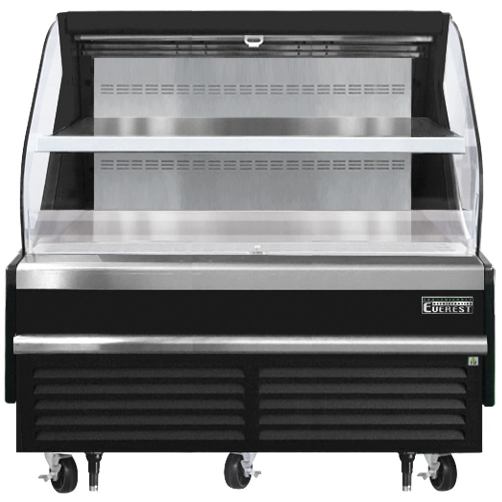 Everest EOMH-60-B-35-T 60 In. Horizontal Open Air Merchandiser, 12.3 Cu. Ft., 2 Adjustable Stainless Steel Shelves, Black Exterior, Bottom Mount Blizzard R290