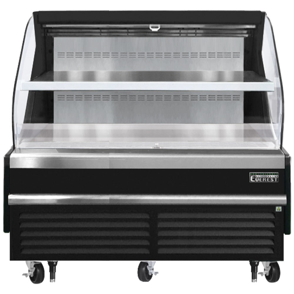 Everest EOMH-72-B-35-T 73 In. Horizontal Open Air Merchandiser, 15.2 Cu. Ft., 2 Adjustable Stainless Steel Shelves, Black Exterior, Bottom Mount Blizzard R290