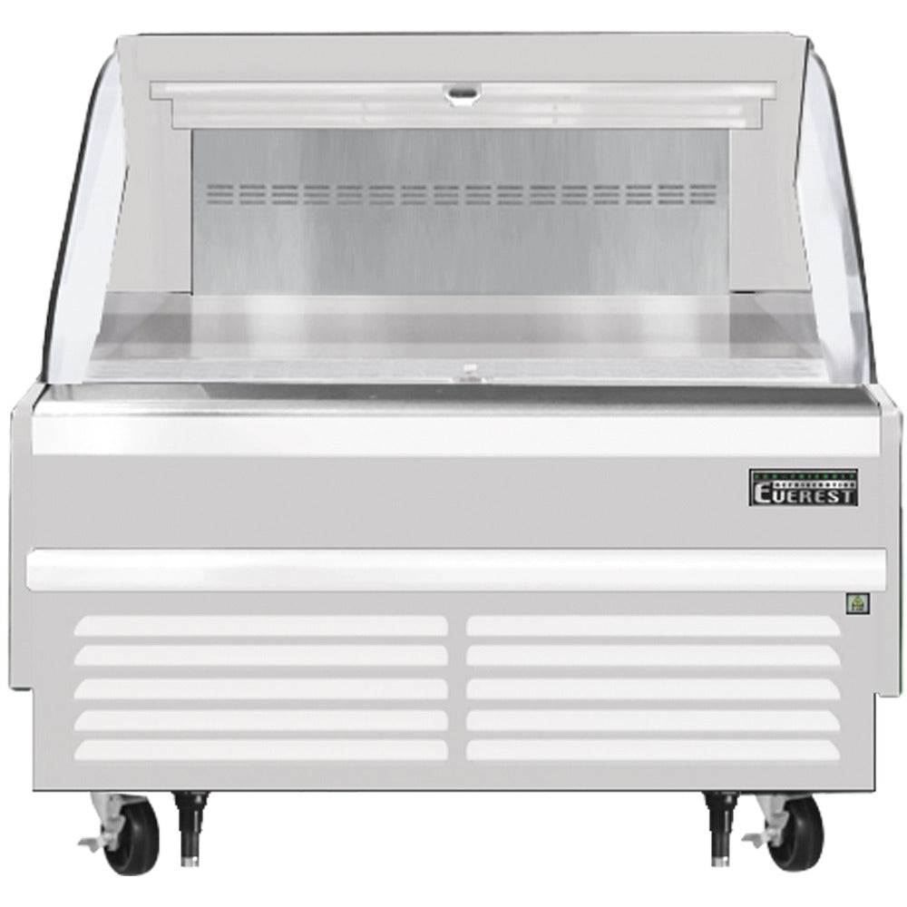 Everest EOMH-48-W-35-S 48 In. Horizontal Open Air Merchandiser, 7.3 Cu. Ft., Removable 2-Tier Shelf Riser, 41 In. Cabinet Height, White Exterior, Bottom Mount Blizzard R290