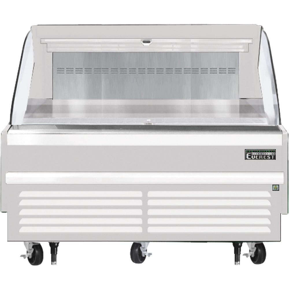 Everest EOMH-60-W-35-S 60 In. Horizontal Open Air Merchandiser, 9.3 Cu. Ft., Removable 2-Tier Shelf Riser, 41 In. Cabinet Height, White Exterior, Bottom Mount Blizzard R290
