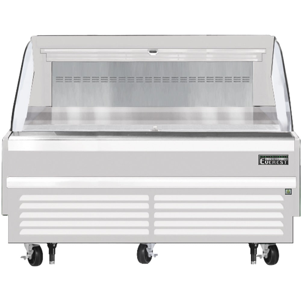 Everest EOMH-72-W-35-S 73 In. Horizontal Open Air Merchandiser, 11.4 Cu. Ft., Removable 2-Tier Shelf Riser, 41 In. Cabinet Height, White Exterior, Bottom Mount Blizzard R290