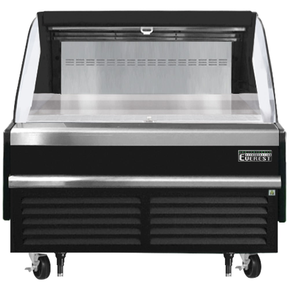 Everest EOMH-48-B-35-S 48 In. Horizontal Open Air Merchandiser, 7.3 Cu. Ft., Removable 2-Tier Shelf Riser, 41 In. Cabinet Height, Black Exterior, Bottom Mount Blizzard R290