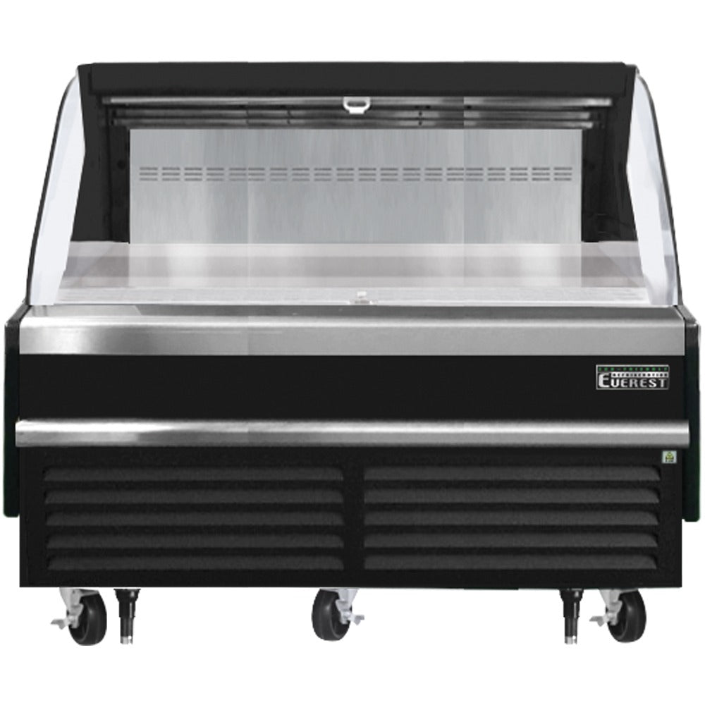 Everest EOMH-60-B-35-S 60 In. Horizontal Open Air Merchandiser, 9.3 Cu. Ft., Removable 2-Tier Shelf Riser, 41 In. Cabinet Height, Black Exterior, Bottom Mount Blizzard R290