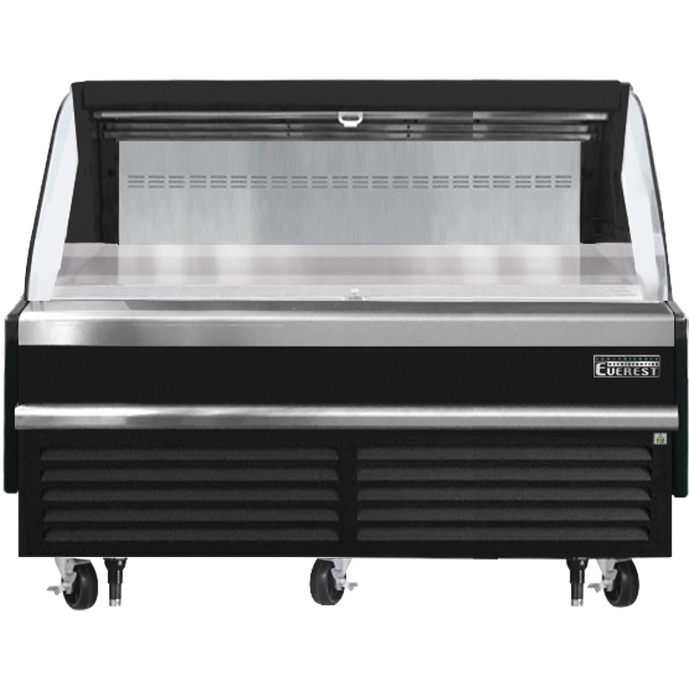 Everest EOMH-72-B-35-S 73 In. Horizontal Open Air Merchandiser, 11.4 Cu. Ft., Removable 2-Tier Shelf Riser, 41 In. Cabinet Height, Black Exterior, Bottom Mount Blizzard R290