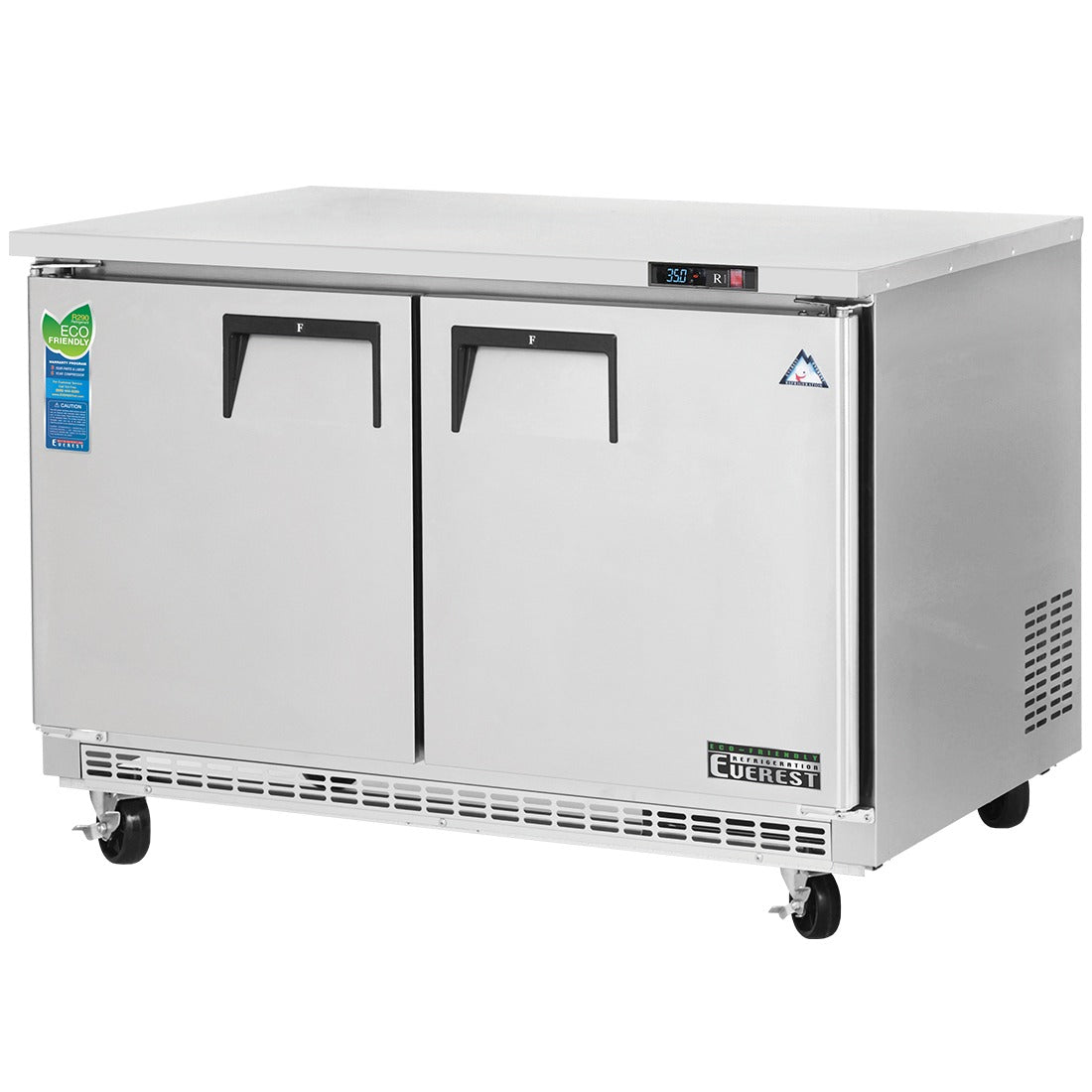 Everest ETBR2 48 In. Back Mount Undercounter Refrigerator, 2 Solid Doors, 14 Cu. Ft., 16 Gauge Stainless Steel Worktop