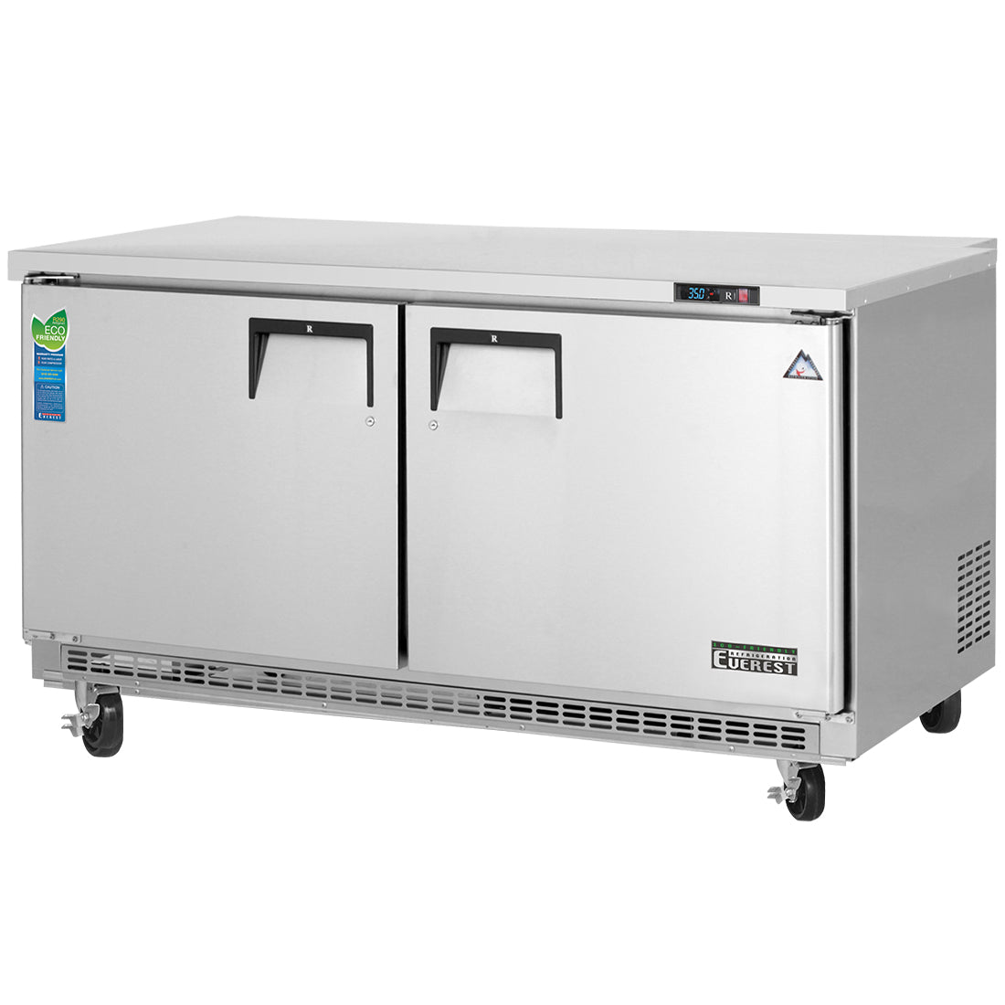 Everest ETBWR2 59 In. Back Mount Undercounter Refrigerator, 2 Wide Solid Doors, 18 Cu. Ft., 16 Gauge Stainless Steel Worktop