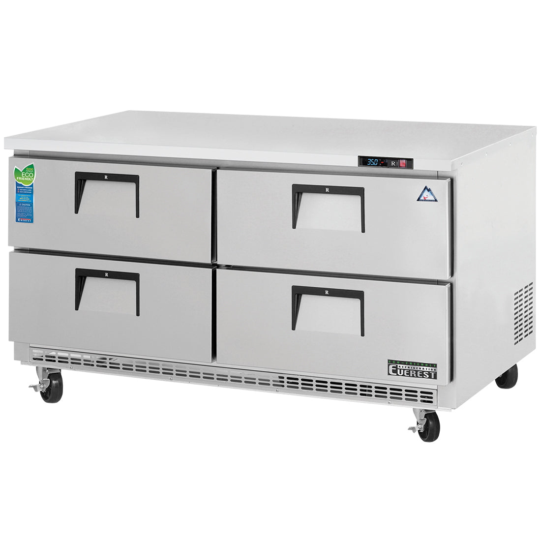 Everest ETBWR2-D4 59 In. Drawered Undercounter Refrigerator, 4 Wide Drawers, 18 Cu. Ft., 16 Gauge Stainless Steel Worktop