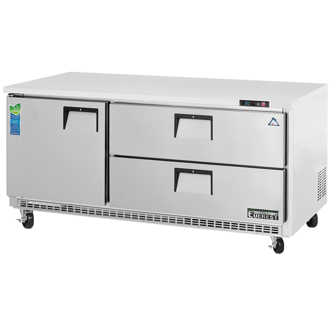 Everest ETBR3-D2 71 In. Undercounter Refrigerator, 1 Solid Door and 2 Drawers, 22 Cu. Ft., 16 Gauge Stainless Steel Worktop