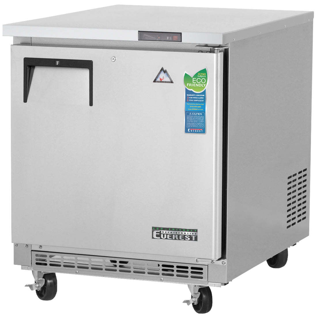 Everest ETBF1 28 In. Back Mount Undercounter Freezer, 1 Solid Door, 7.5 Cu. Ft., 16 Gauge Stainless Steel Worktop