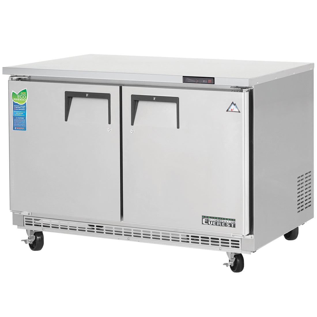 Everest ETBF2 48 In. Back Mount Undercounter Freezer, 2 Solid Doors, 14 Cu. Ft., 16 Gauge Stainless Steel Worktop